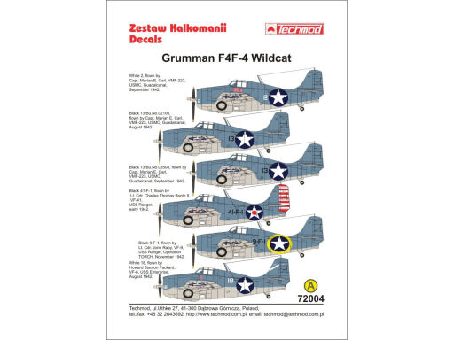 TCH72004 Grumman F4F-4 Wildcat decals